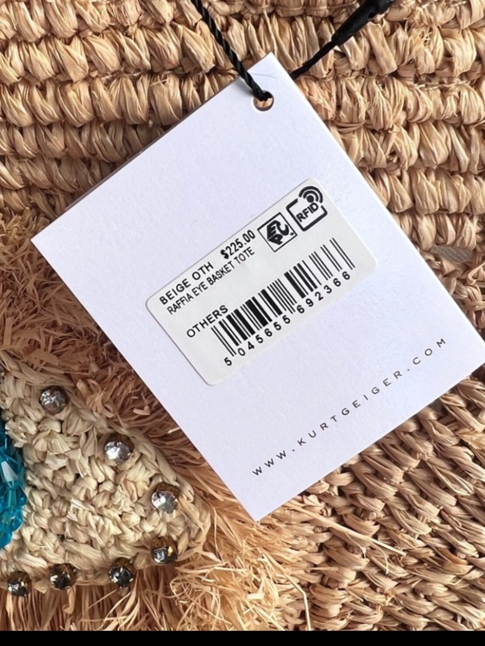 KURT GEIGER Raffia Evil Eye Basket tote beige natural NWT - Picture 15 of 17